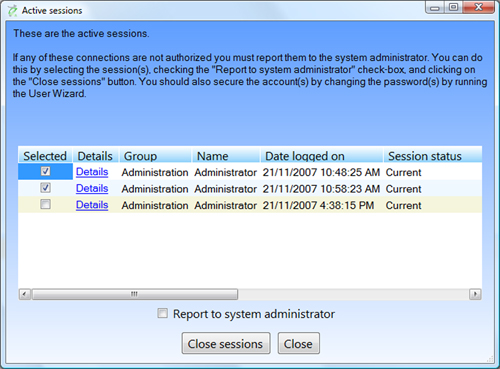 Active sessions