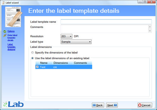 Label template wizard - label template details