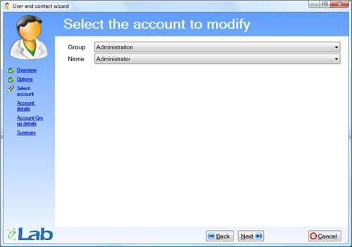 User and contact wizard - Select account