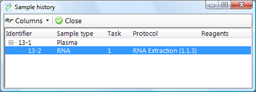 Sample history dialogue box