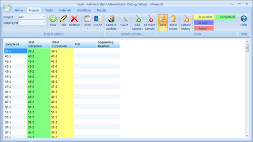 The Project screen